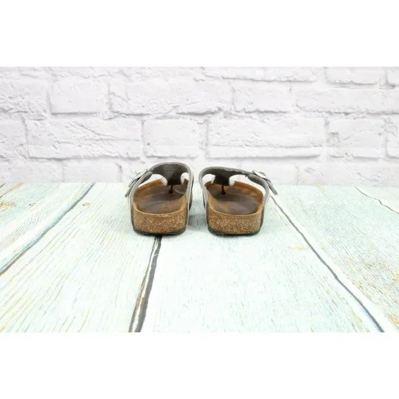 Birkenstock Silver Leather Slip On T-Strap Thong Flip Flop Size 5 - Picture 7 of 9